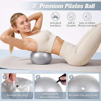 Pilates Kit, Pilates Equipment for Home Workouts, at Home Pilates Set with Complete Accessories: Pilates Ring, Pilates Ball, Long and Loop Resistance Bands, Socks, Massage Ball, Guide & Bag